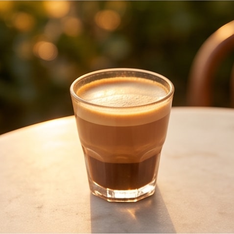 Küçük bardakta iki katmanlı cortado